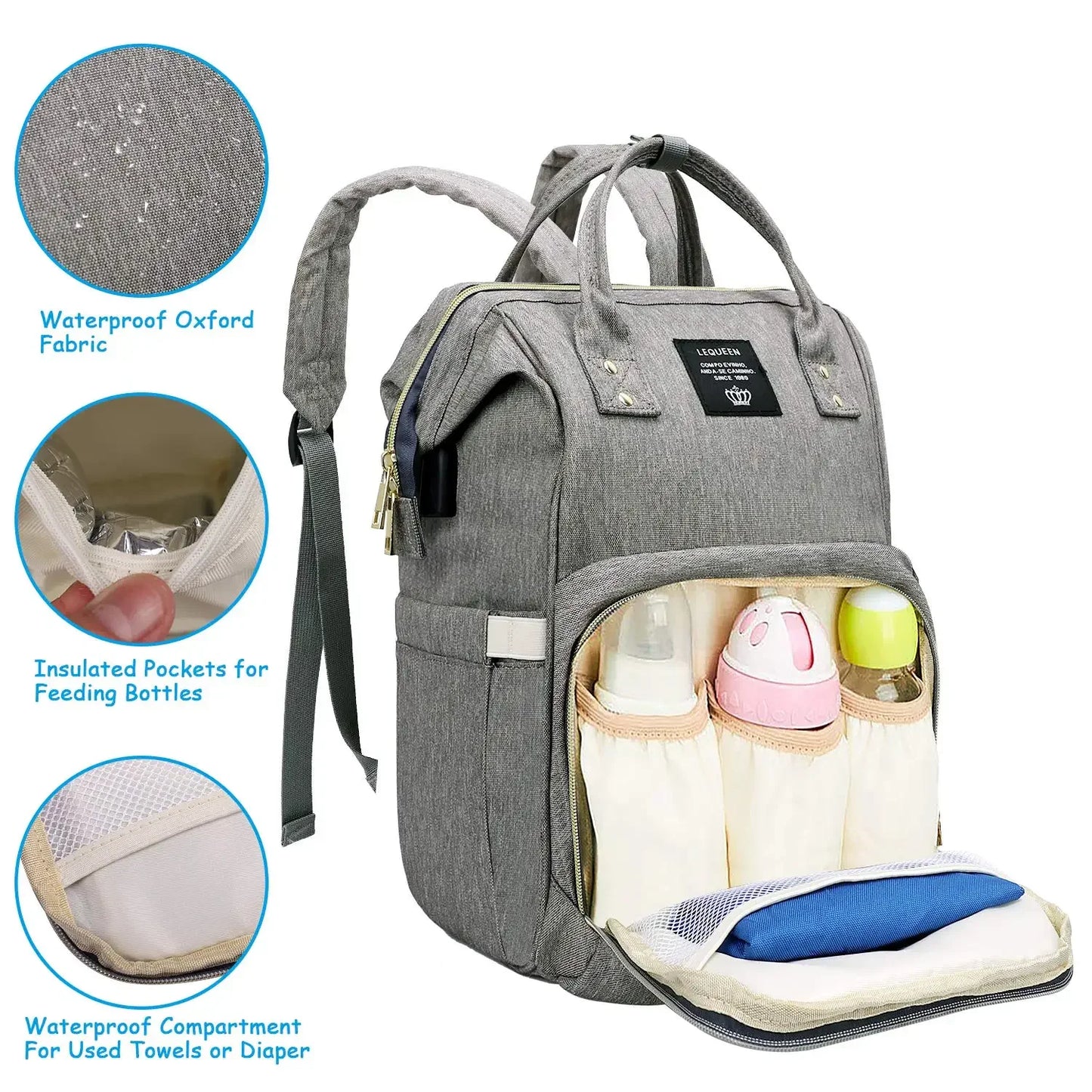 Mummy Diaper Backpack – Large Capacity, USB, Waterproof