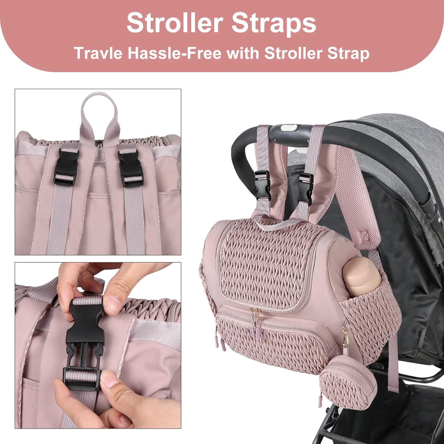 Mauve Mist Diaper Backpack – Nappy Bag with Changing Pad & Stroller Straps