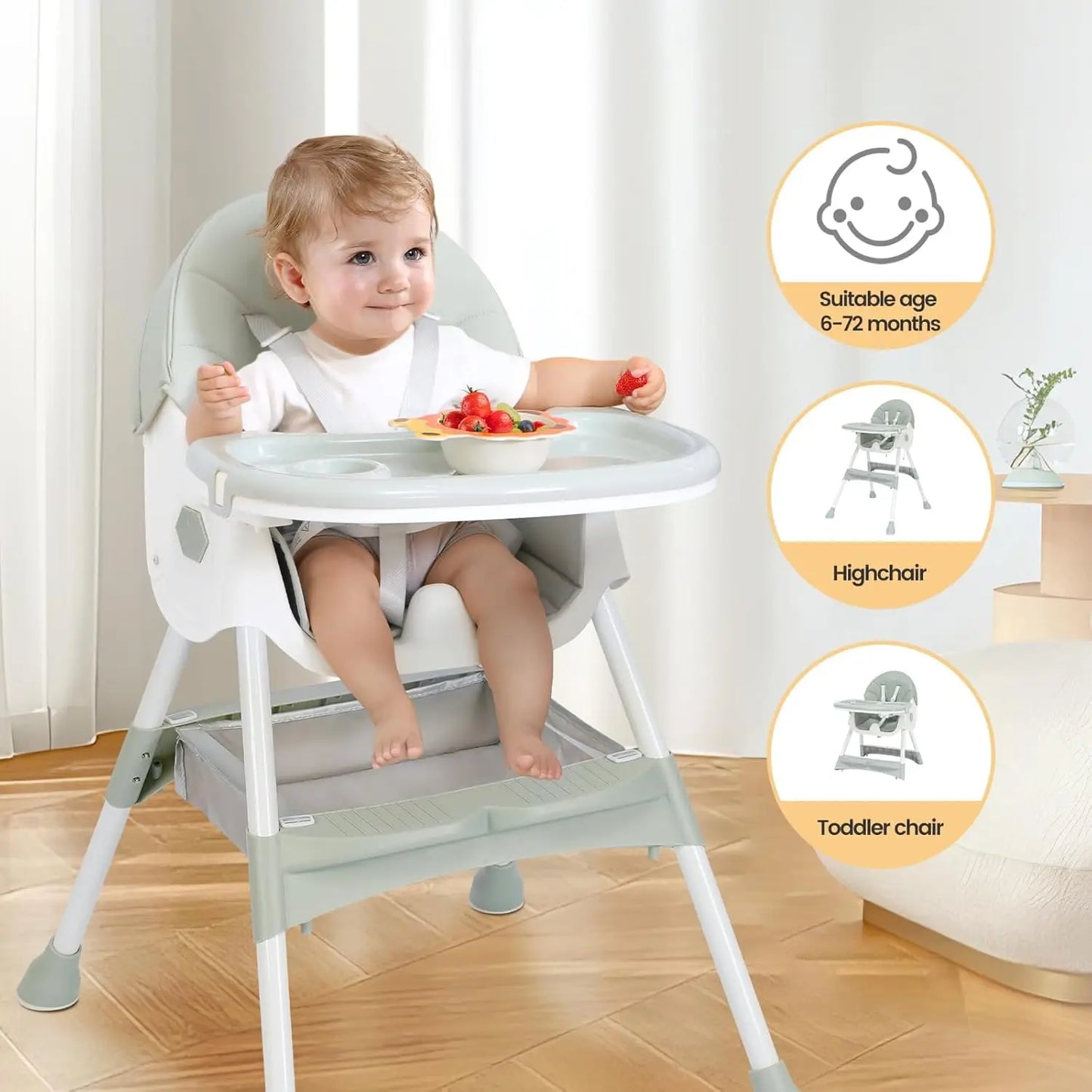 3 In 1 Baby High Chair Portable High Chairs for Babies and Toddlers 3 Adjustable Height Baby Feeding Chair with Removable Tray