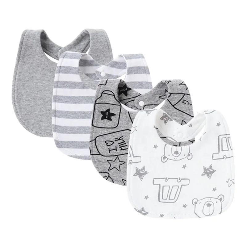 4 Pcs/lot Baby Bibs Double Layer Cotton Saliva Towel for Girls Boys Cute Printed Newborn Burp Cloths Infant Feeding Accessories