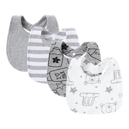 4 Pcs/lot Baby Bibs Double Layer Cotton Saliva Towel for Girls Boys Cute Printed Newborn Burp Cloths Infant Feeding Accessories