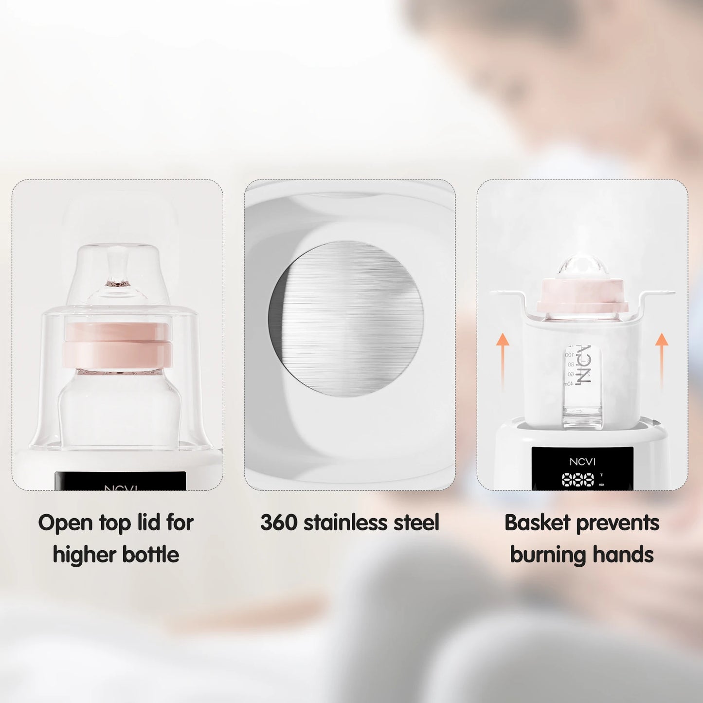 NCVI Baby Bottle Warmer, Milk  Fast Heating & Defrosting Food Heater and Steam Sterilizer with LCD Display,Timer