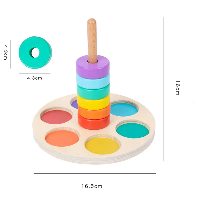 Montessori Toys Rainbow Stacking Ring Tower Board Baby Early Educational Teaching Aids Wood Toddler Baby Toy for Children Colors