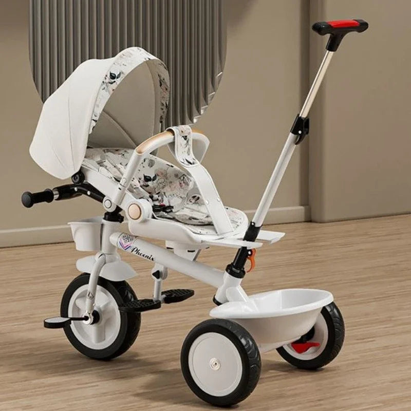 Premium Baby Tricycle 1-6 Years Old Kids Parent Push Handle Large Seat Adjustable Canopy Safety Belt Ride Outdoor Stroller Bike