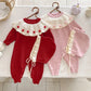 2025 New Autumn Children Clothes Infant Baby Girls Long Sleeved Splicing Knitted Jumpsuit Newborn Baby Knitted Bodysuits+Hat