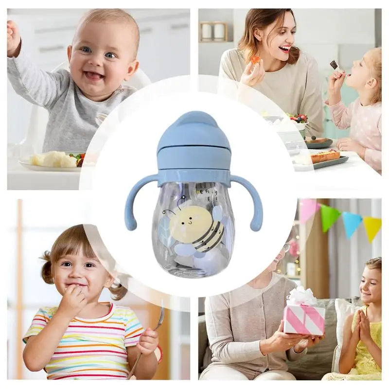 Baby Sippy Cup Cute 300ml Weighted Baby Drinking Cup with Straw Leak-Proof Water Bottle Spill-Proof Drinkware with Handles for