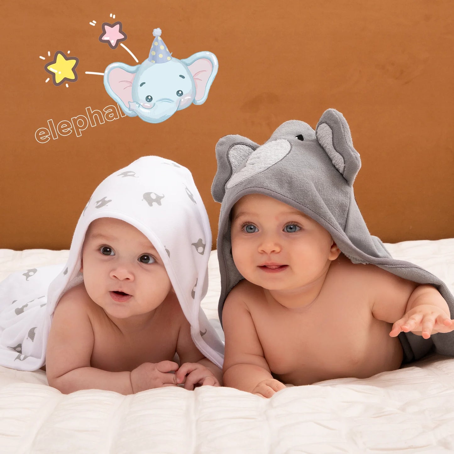 Momcozy Cute Elephant Hooded Baby Towel- 8 Piece Bath Essential, 2 x Towels and 6 x Wash Cloth Set- Perfect Shower