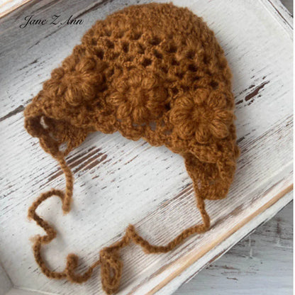 Twin Newborn Crochet Hats Ivory Brown Handmade Knit Photo Props