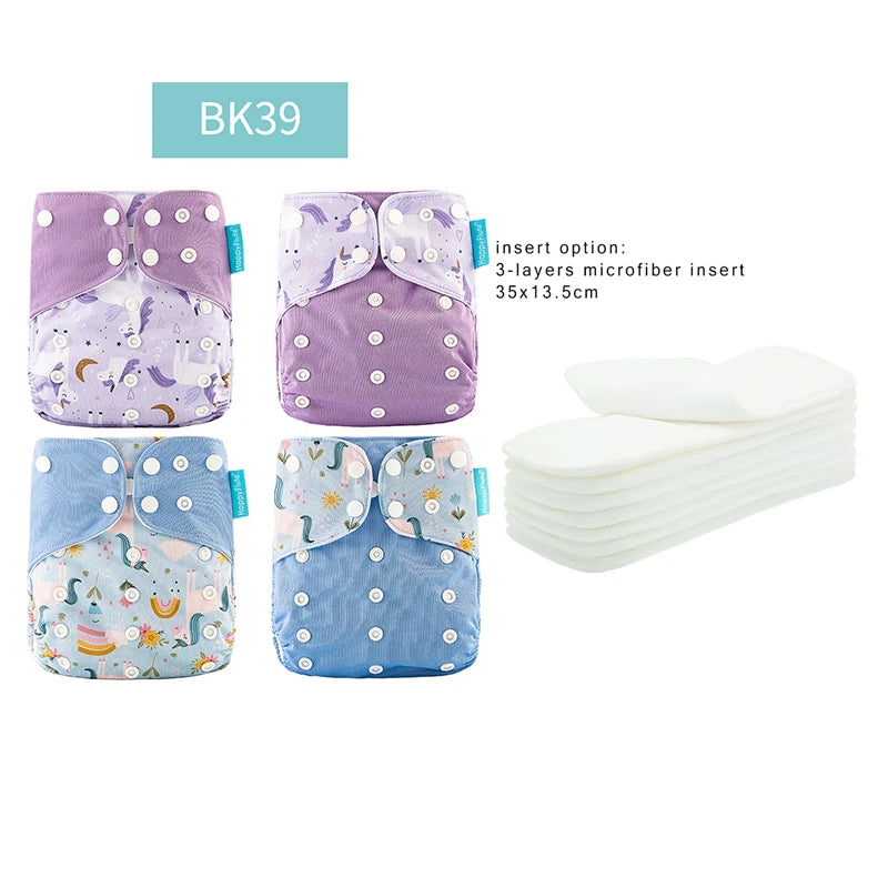 HappyFlute Reusable Diaper Set – 4 OS Pocket Diapers + 8 Inserts