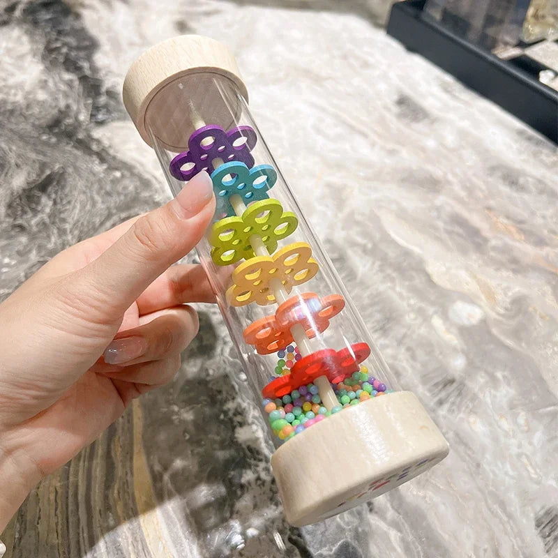 Montessori Rain Stick - Rainbow Hourglass Shaker with Rain Sounds, Baby Rattle Sensory Toy for kids