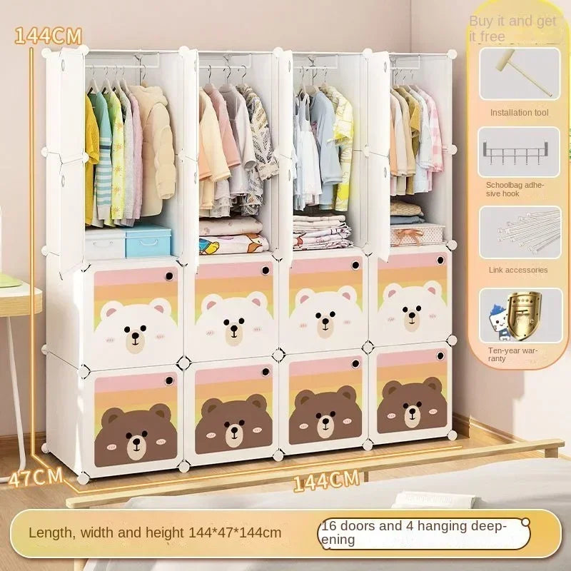 Children Dress Clothes Folding Cabinets Simplicity Cube Splice Storage Locker Foldable Fully Enclosed Wardrobe Bedroom Furniture