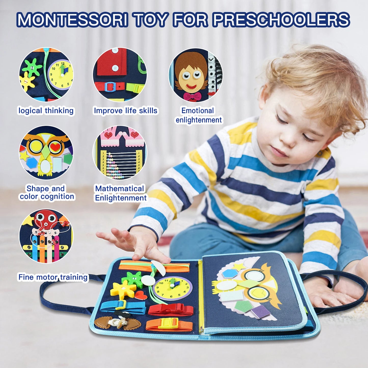 7-in-1 Montessori Busy Board for 3-6 Years Old - Sensory Learning Toy for Fine Motor Skills, Gift for Kids