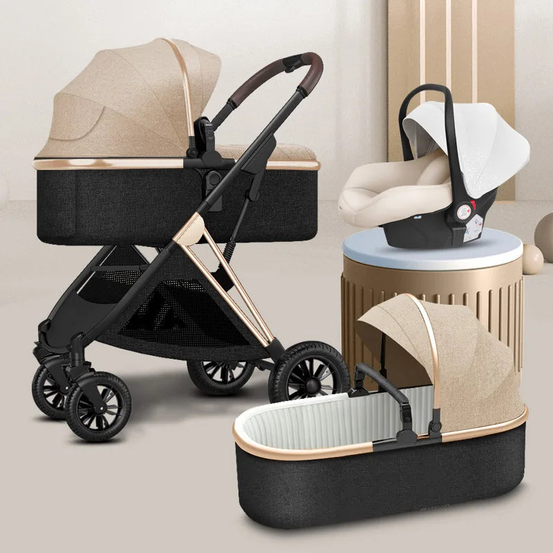 BETSOCCI Baby Stroller Four Wheel Trolley 2 in 1/ 3 in 1 High Landscape Folding Portable Trolley Two Way