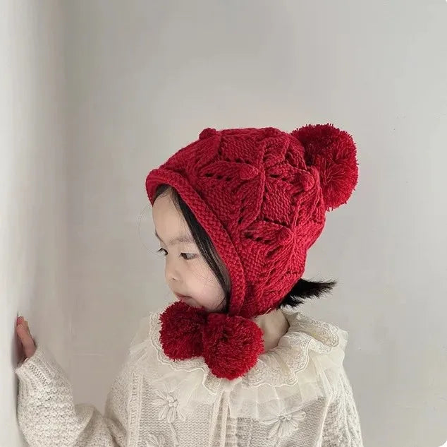 New Year Baby Hat Red Knitted Winter Infant Cap