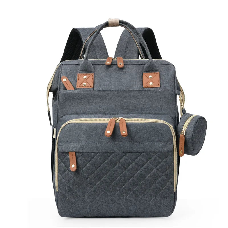 35L Mom Backpack – Folding Cot, Waterproof, USB Charging & Stroller Strap