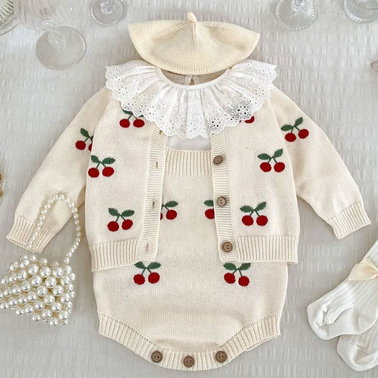 2024 New Autumn Infant Baby Girls Knitted Clothing Set Long Sleeved Knitted Cardigan+Jumpsuit Children Knitted Clothes Suit