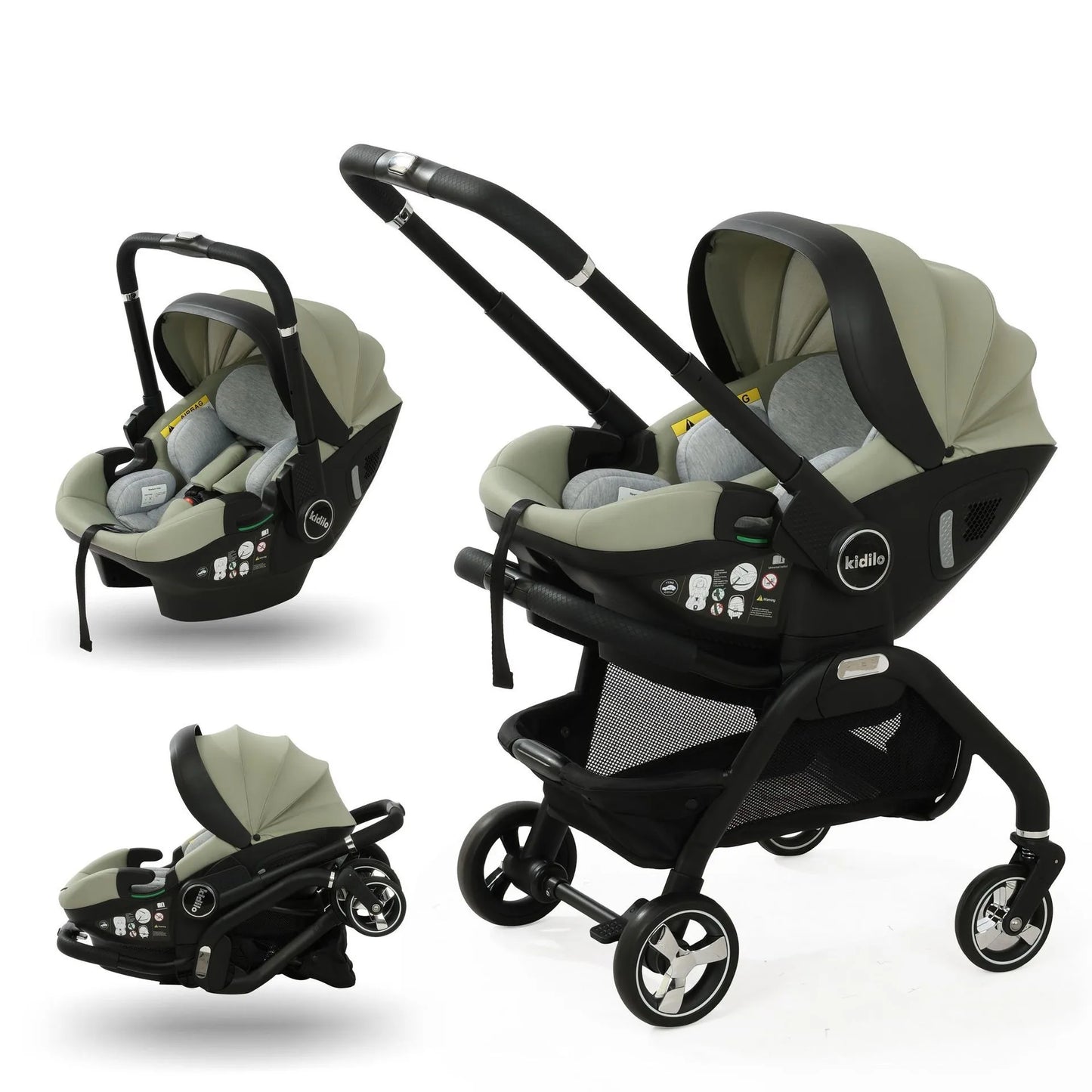 Kidilo 3-in-1 Baby Car Seat Stroller, One Button Fold & Detachable Basket