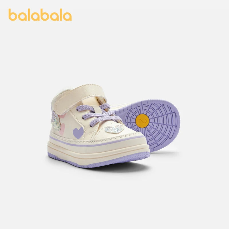 Balabala Baby Walking Shoes Baby Boys Girls High-top Board Shoes Plus Velvet 2024 New Winter Shoes Baby Shoes Kids Shoes