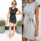 Premama Breastfeeding Fashion Short Sleeve Solid Color Dress for Pregnant Women Maternity Casual Dresses Bow Trim Summer