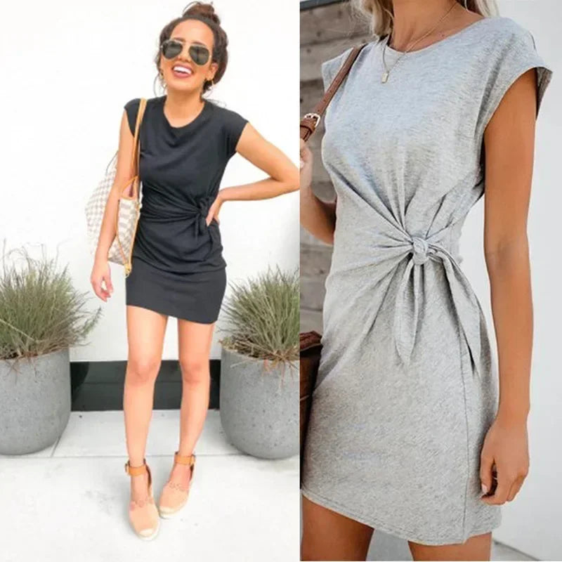 Premama Breastfeeding Fashion Short Sleeve Solid Color Dress for Pregnant Women Maternity Casual Dresses Bow Trim Summer