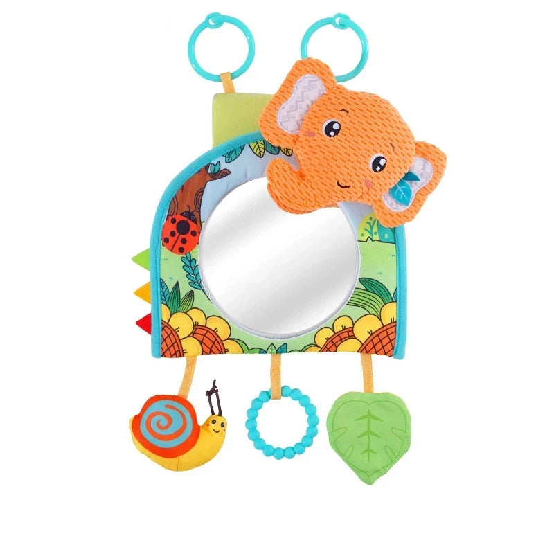Baby Car Mirror Back Seat Rear View Mirror Cartoon Animal Plush Toys For Baby Rear Facing 6 12 Months Infant Travel Sensory Toys