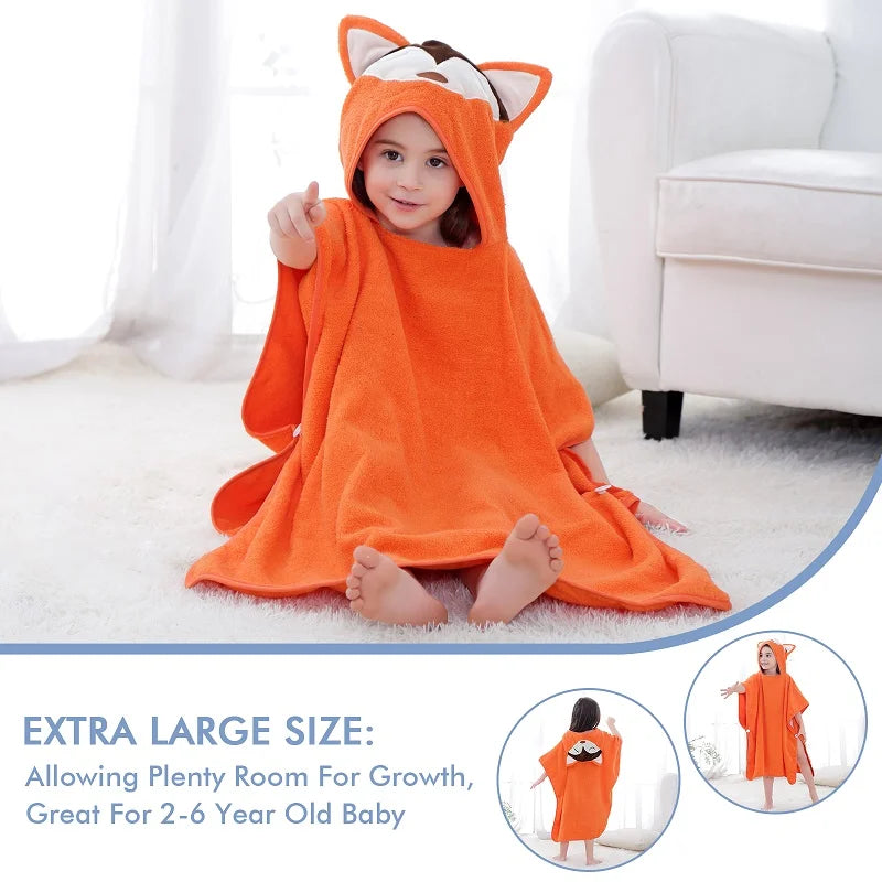 MICHLEY Fox Cotton Kids Beach Towels Bath Towel Poncho Hooded Bathing Bathrobe Unisex Washcloth For Girls Boys Children 2-6T