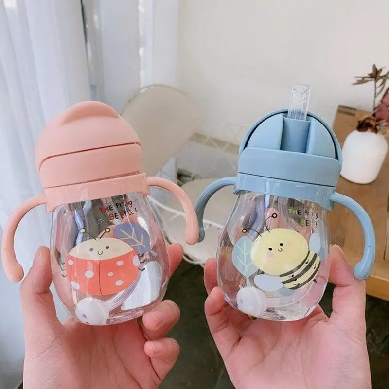 Baby Sippy Cup Cute 300ml Weighted Baby Drinking Cup with Straw Leak-Proof Water Bottle Spill-Proof Drinkware with Handles for