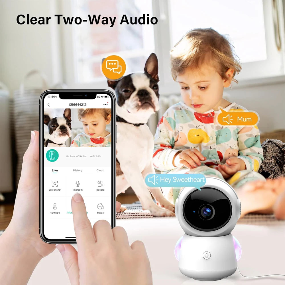 3MP 2.4G/5G WiFi Baby Monitor Cry Detection Motion Tracking Night Light ONVIF Security Protection Camera Alexa Google CloudEdge
