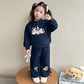 Children Girls Winter Outfits Kid Girls Animal Printed Fleece Sweatshirt 2PCS Clothes Bow Hem Velvet Warm Infant Babys Girl Pant