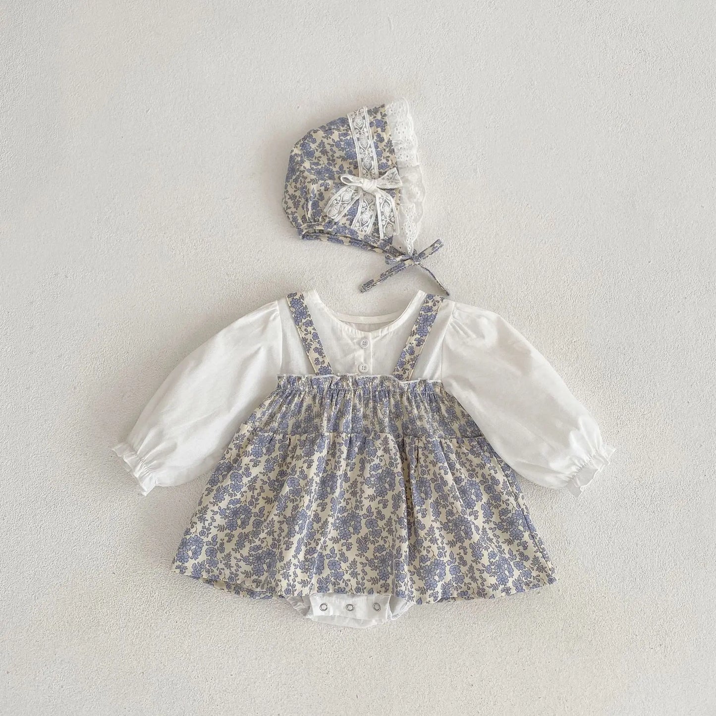Autumn Baby Girl Outfit – Small Floral Princess Fake Two-Piece Triangle Set (0–3Y)