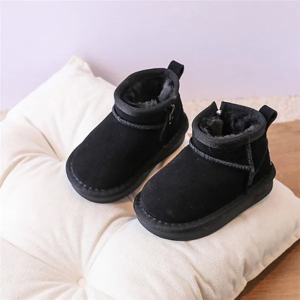 2023 New Winter Baby Snow Boots leather Warm Plush Little Boys Shoes Non-slip Fashion Toddler Girls Boots