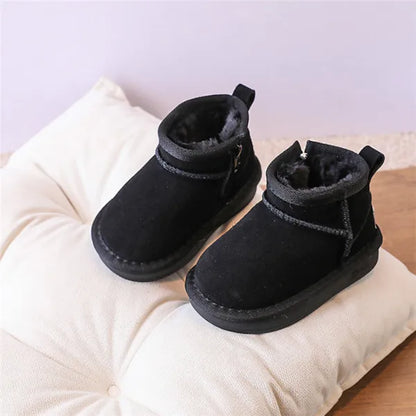 2023 New Winter Baby Snow Boots leather Warm Plush Little Boys Shoes Non-slip Fashion Toddler Girls Boots