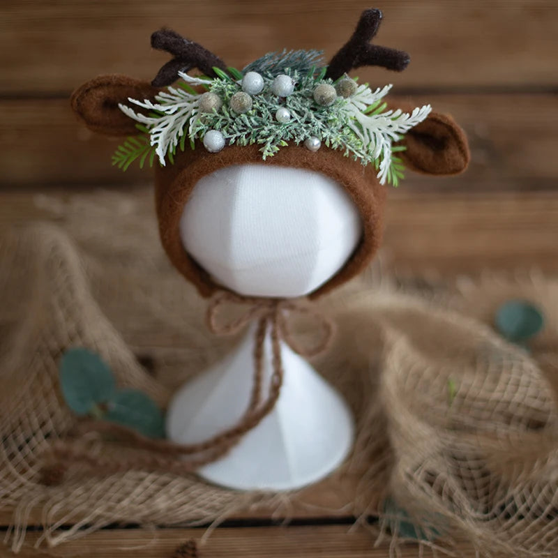 Cute Fox Flower Bonnet Newborn Wool Felt Photo Prop