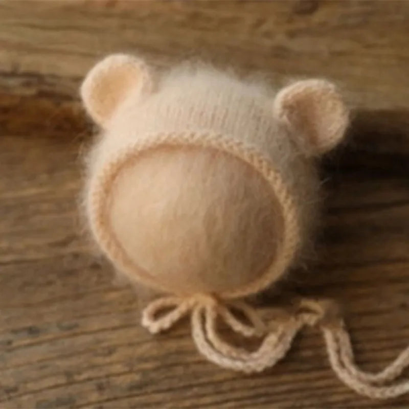 Fluffy Mink Thread Newborn Knit Hat with Ears Photo Prop