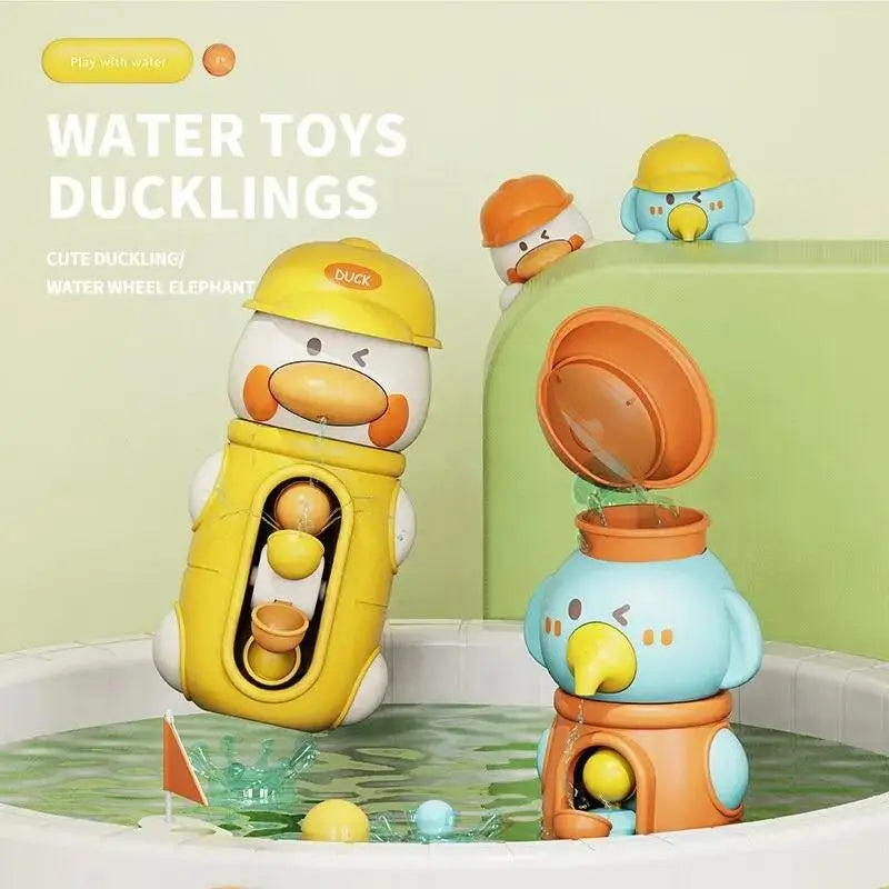 Bath Bathtub Toys for Toddlers Duck Rotatable Waterwheel Bathroom Strong Suckers Water Scoop Fun Bath Toys Kids Gifts