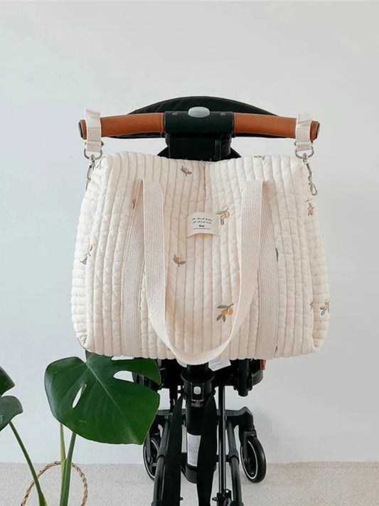 Korean Style Quilted Diaper Bag – Embroidered Mummy Shoulder Organizer