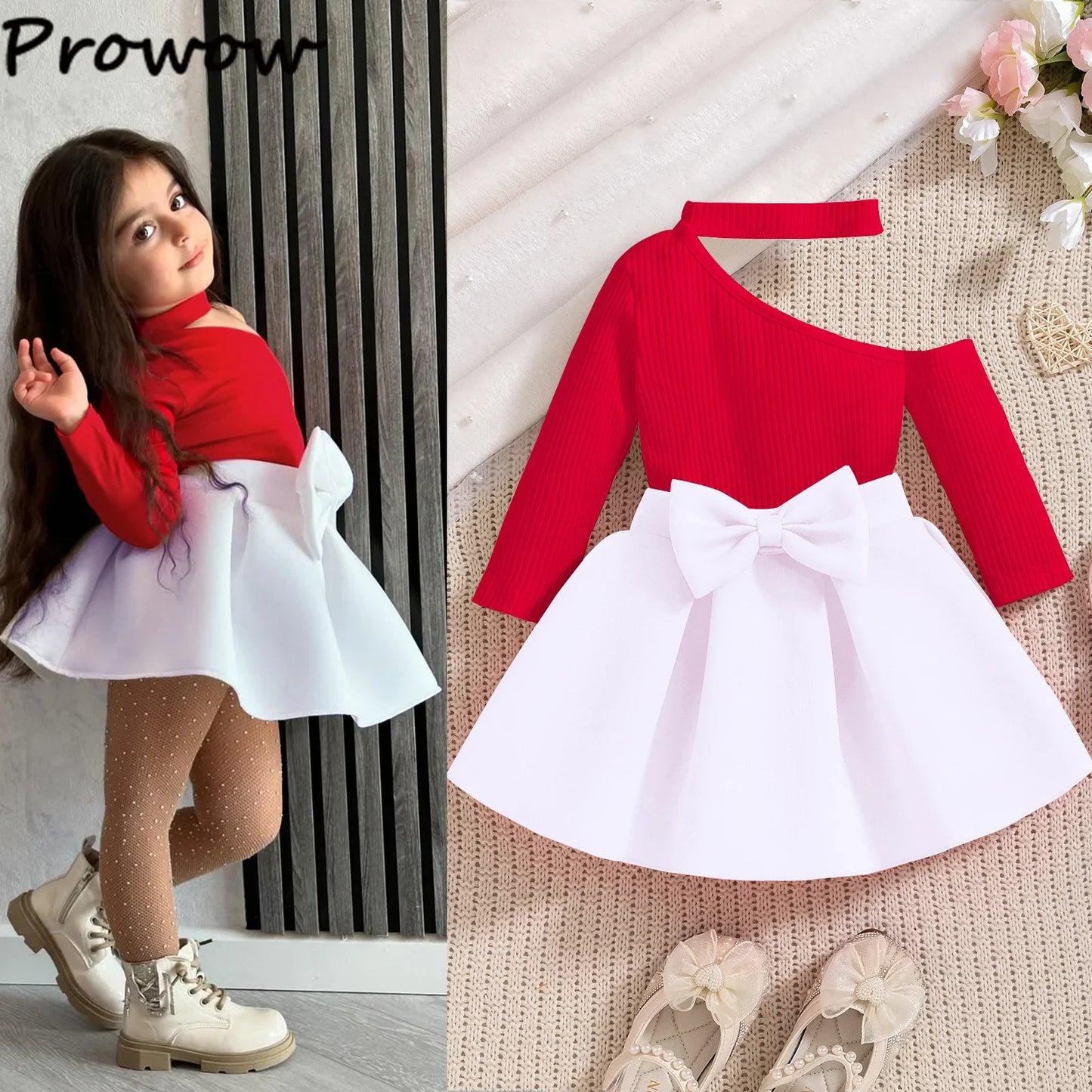 Toddler Girl 2PCS Summer Set – One-Shoulder T-Shirt & Skirt