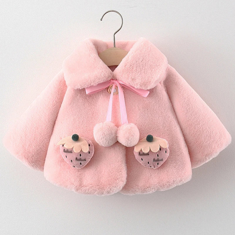Autumn Winter Newborn Girls Clothes Korean Cute Doll Collar Fleece Warm Thick Baby Tops Cape Faux Fur Coat Kids Jacket BC1521