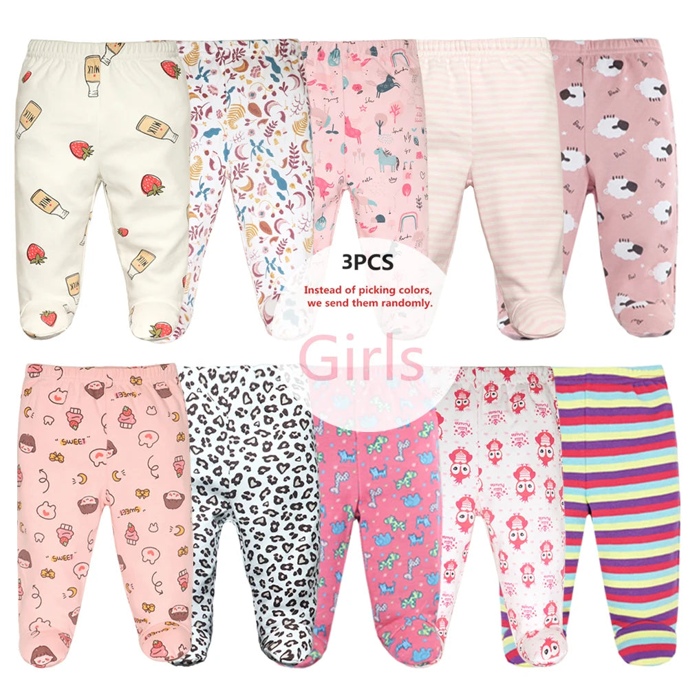 3Pcs/lot Infant Trousers Baby Boys Leggings Elastic Waist Cartoon Cotton Newborn Baby Girls Pants Spring Kids Clothing 0-12M