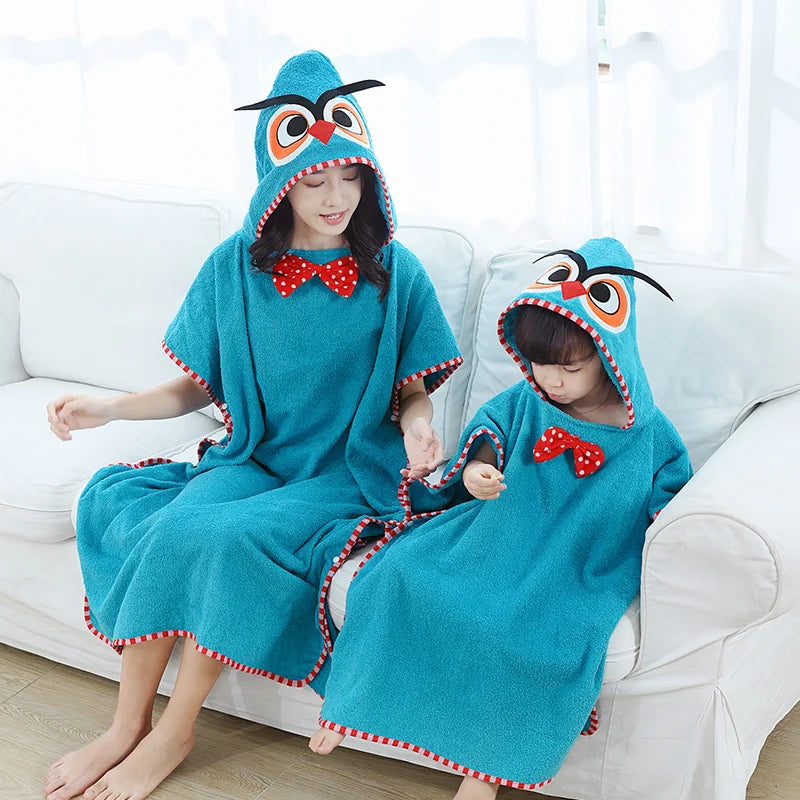 Kids Poncho Towels Hooded Bathrobe - Cotton Absorbent for Baby Shower, Height 80-170cm Boys Girls Children Cartoon Swim Bathing