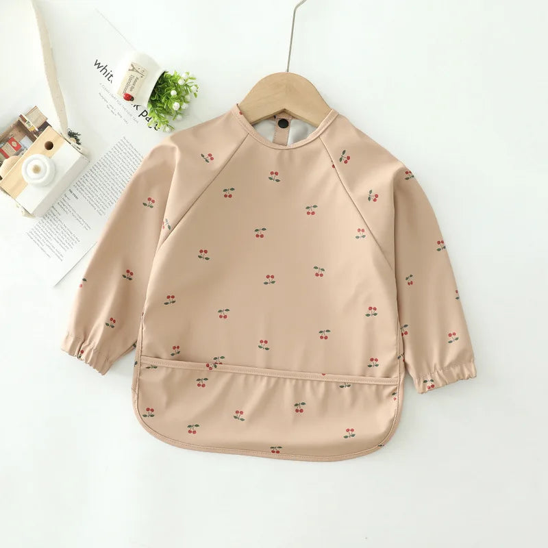 Erduo Newborn Baby Waterproof Feeding Baby Soft Cloth Fabric Bibs Infant Apron Long Sleeve School Food Bib Eating Accessories