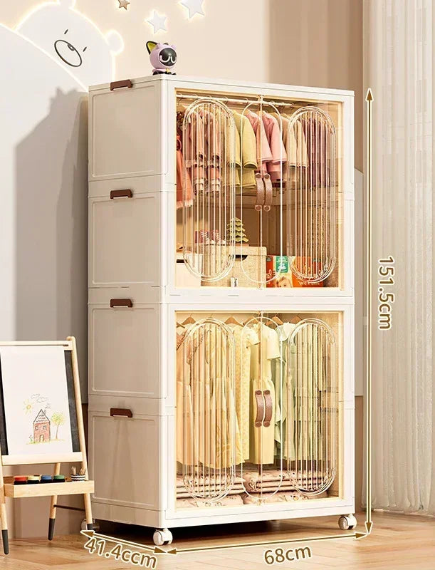 Children's Wardrobe Bedroom Closet Cabinet Baby Storage Box Toy Clothes Organizer Locker Folding Sorting Partition Wardrobe