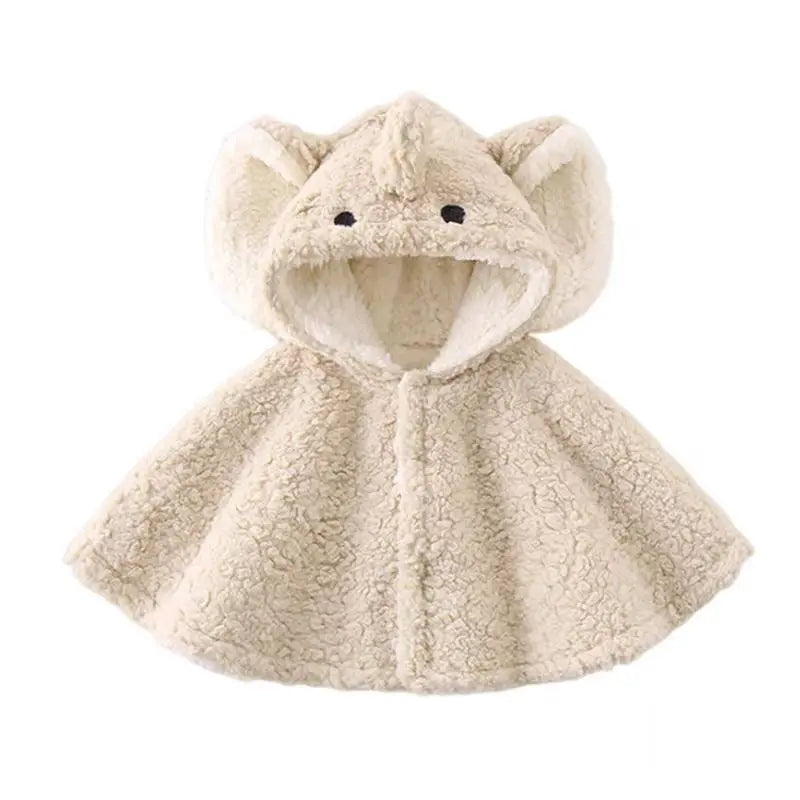 Cute Cartoon Baby Elephant Hooded Poncho -Fleece Lined Winter Cape with 3D Ears Warm Animal Cloak for Infants Toddlers(0-3 Year)