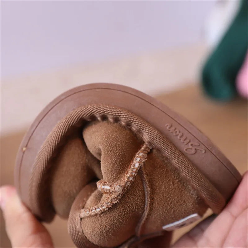 2023 New Winter Baby Snow Boots leather Warm Plush Little Boys Shoes Non-slip Fashion Toddler Girls Boots
