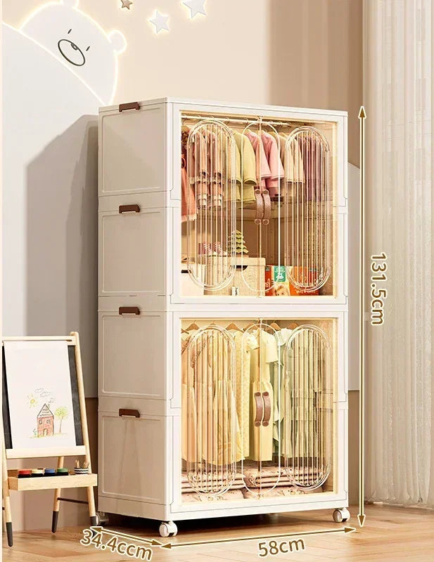 Children's Wardrobe Bedroom Closet Cabinet Baby Storage Box Toy Clothes Organizer Locker Folding Sorting Partition Wardrobe