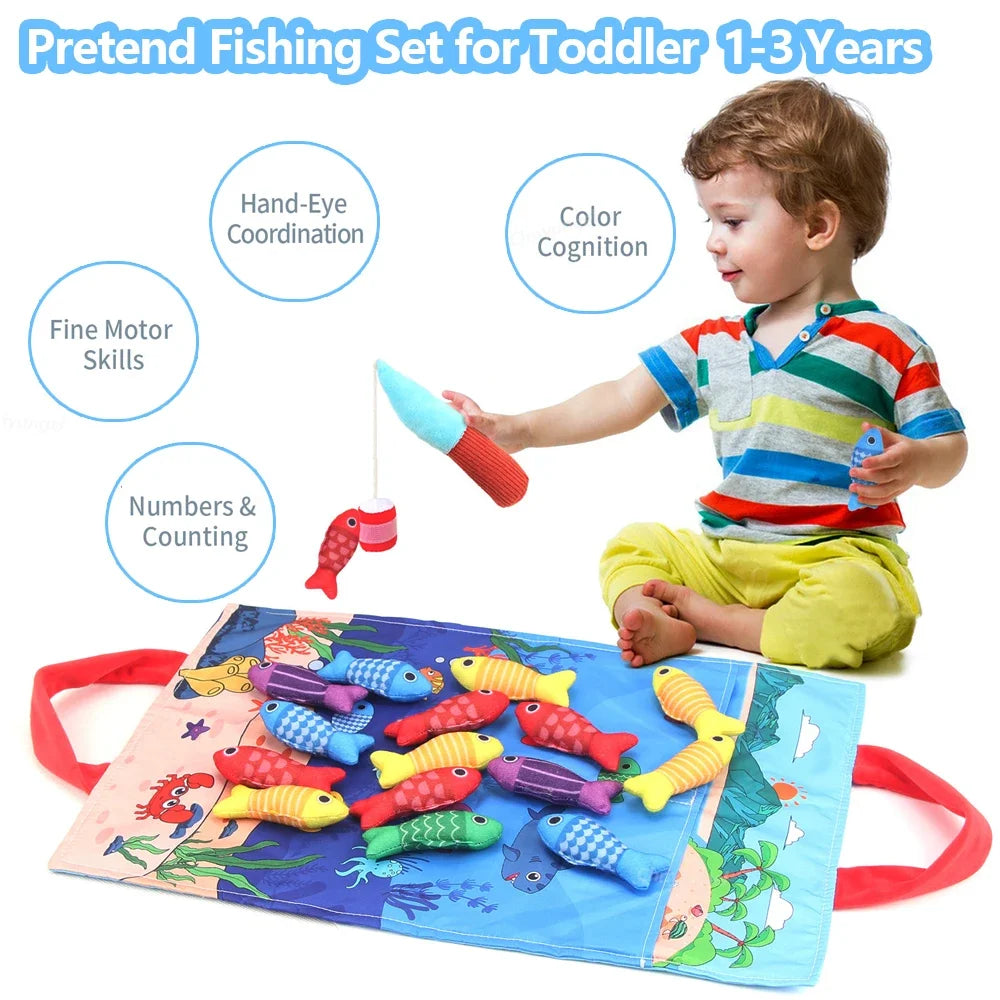 Plush Fishing Toys Baby Toys with Stacking Cups Sorting Educational Learning Montessori Toys for Toddler Gifts 1-3 Year Boy Girl