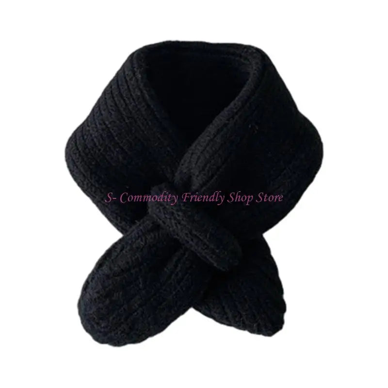 85AE Trendy Children Scarf Solid Color Autumn Winter Knitted Scarf Fashionable Scarf