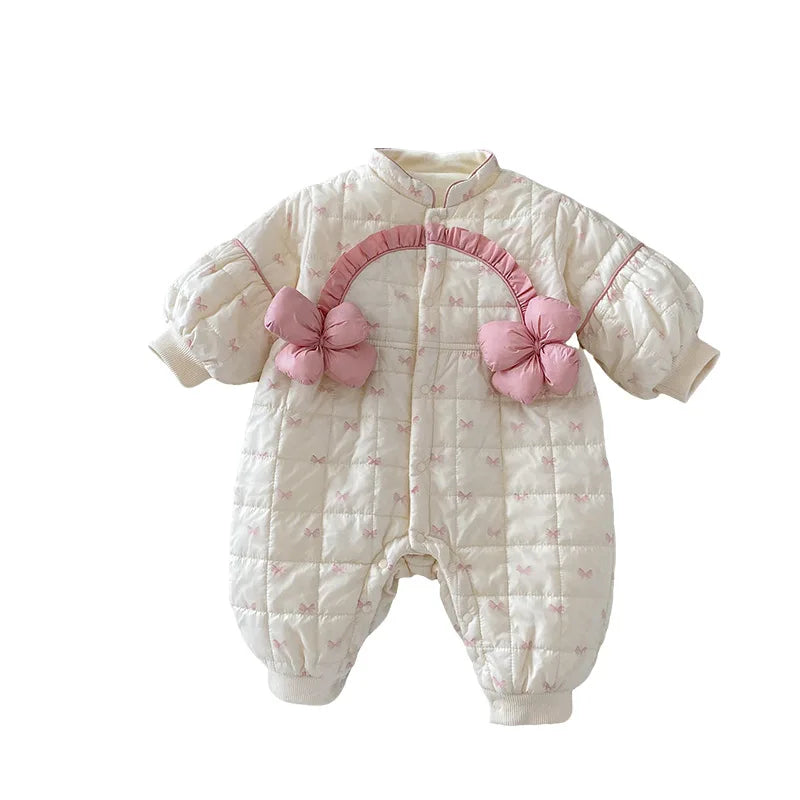 Baby Super Cute Jumpsuit 0-2 Years Old Winter Baby Girl Cute with Plush Cotton Crawling Clothes for Newborns