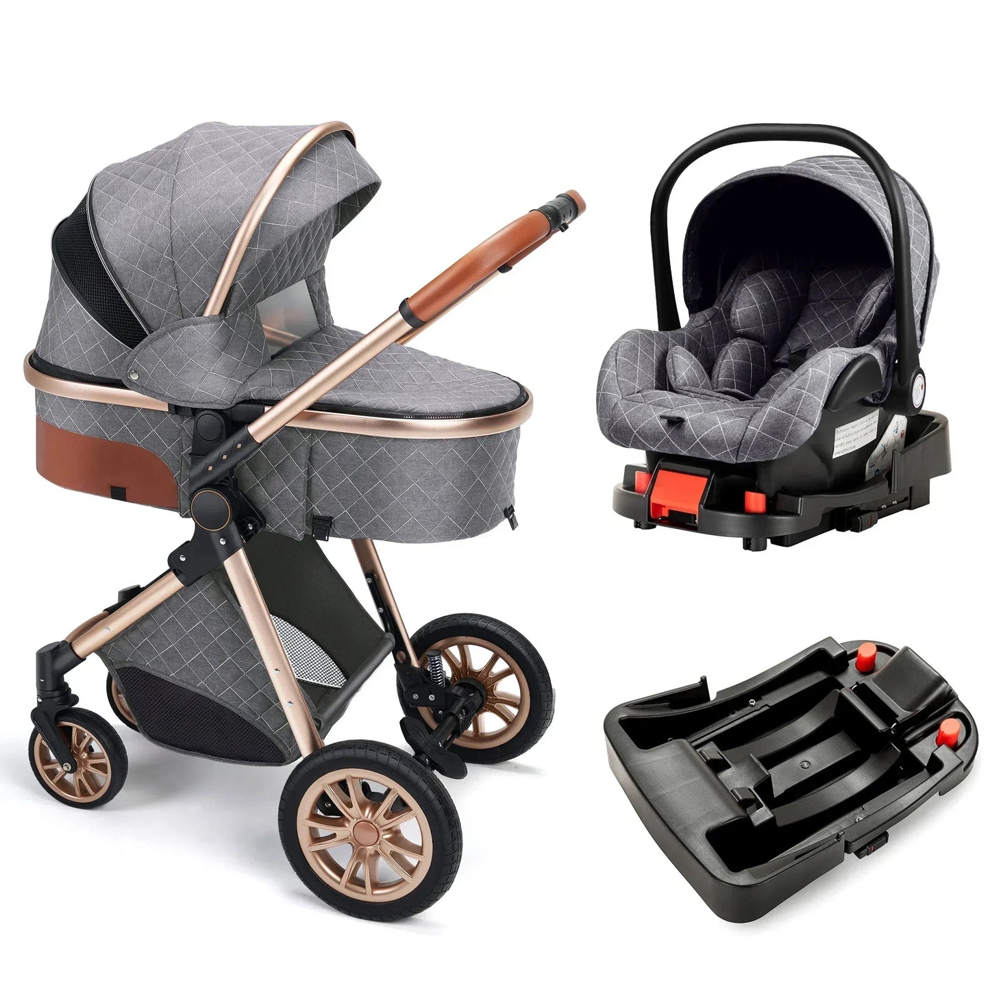 3-in-1 High Landscape Stroller with Car Seat & ISOFIX