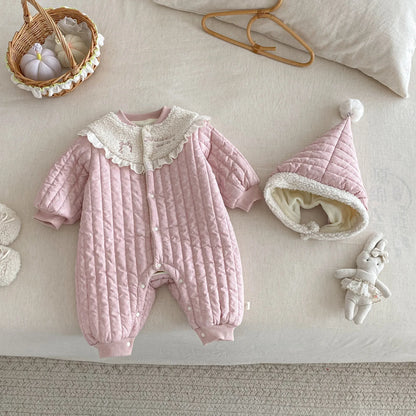 Cozy Floral Baby Romper with Detachable Hood